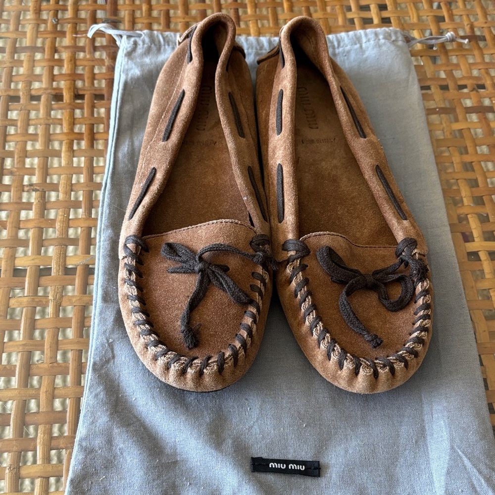 Classic Miu Miu Brown Suede Moccasin Loafers 7